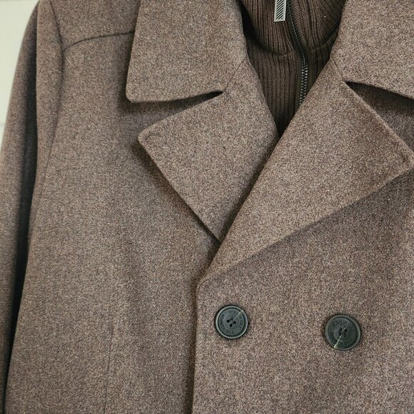 Kenneth Cole New York Brown Mens Wool Blend Pea Coat Jacket Size Large - Picture 4 of 5